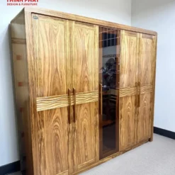 Tủ quần áo gỗ Hương Xám 5 cánh sóng kính Nội Thất Thịnh Phát Đà Nẵng