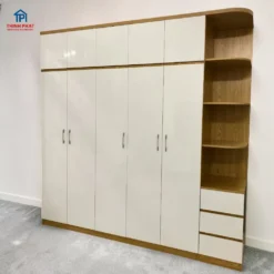 Tủ quần áo gỗ MDF 2 tầng kèm kệ màu trắng cao cấp tại Đà Nẵng