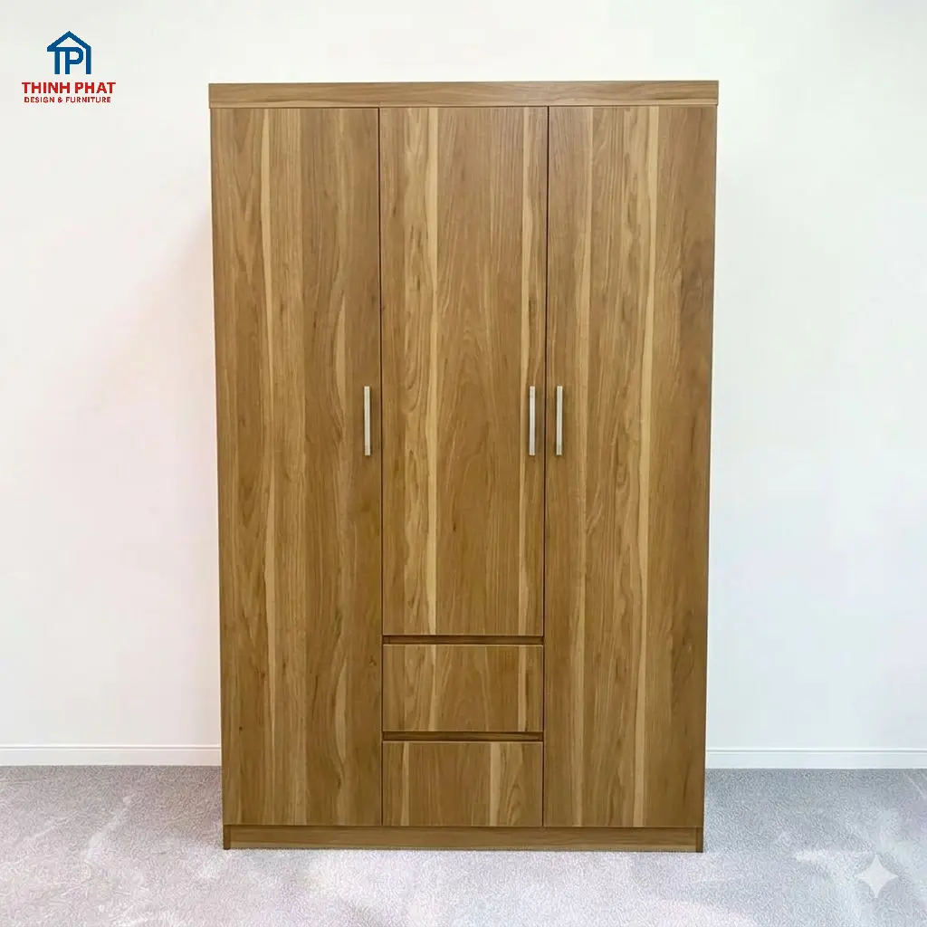 Tủ quần áo gỗ MDF 3 cánh màu nầu nhạt đẹp và sang trọng tại Đà Nẵng