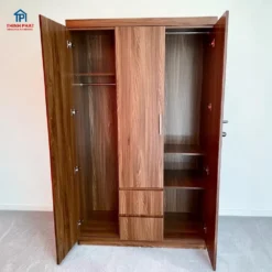 Tủ quần áo gỗ MDF 3 cánh màu óc chó chi tiết bên trong chất lượng cao