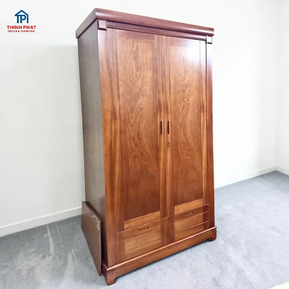 Tủ quần áo gỗ Xoan Đào 2 cánh phẳng Nội Thất Thịnh Phát Đà Nẵng