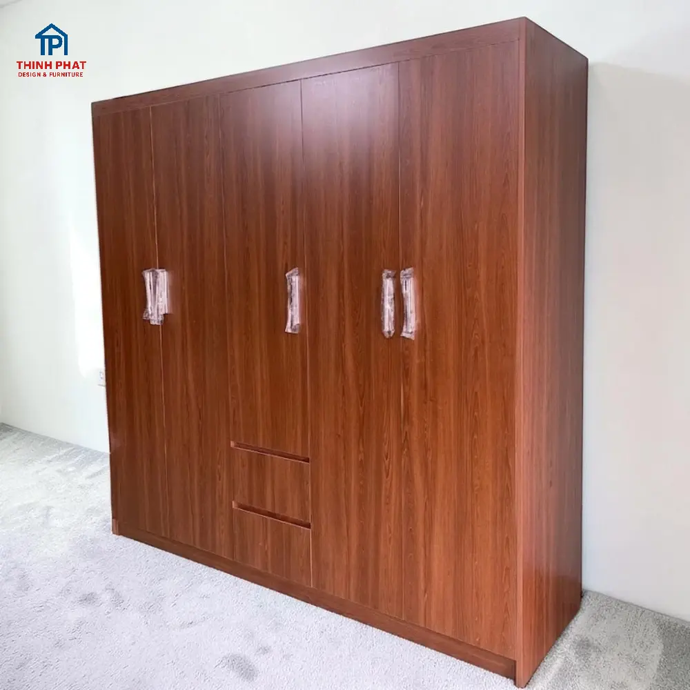 Tủ quần áo gỗ mdf 5 cánh màu cánh dán trầm ấm tại Thịnh Phát Đà Nẵng