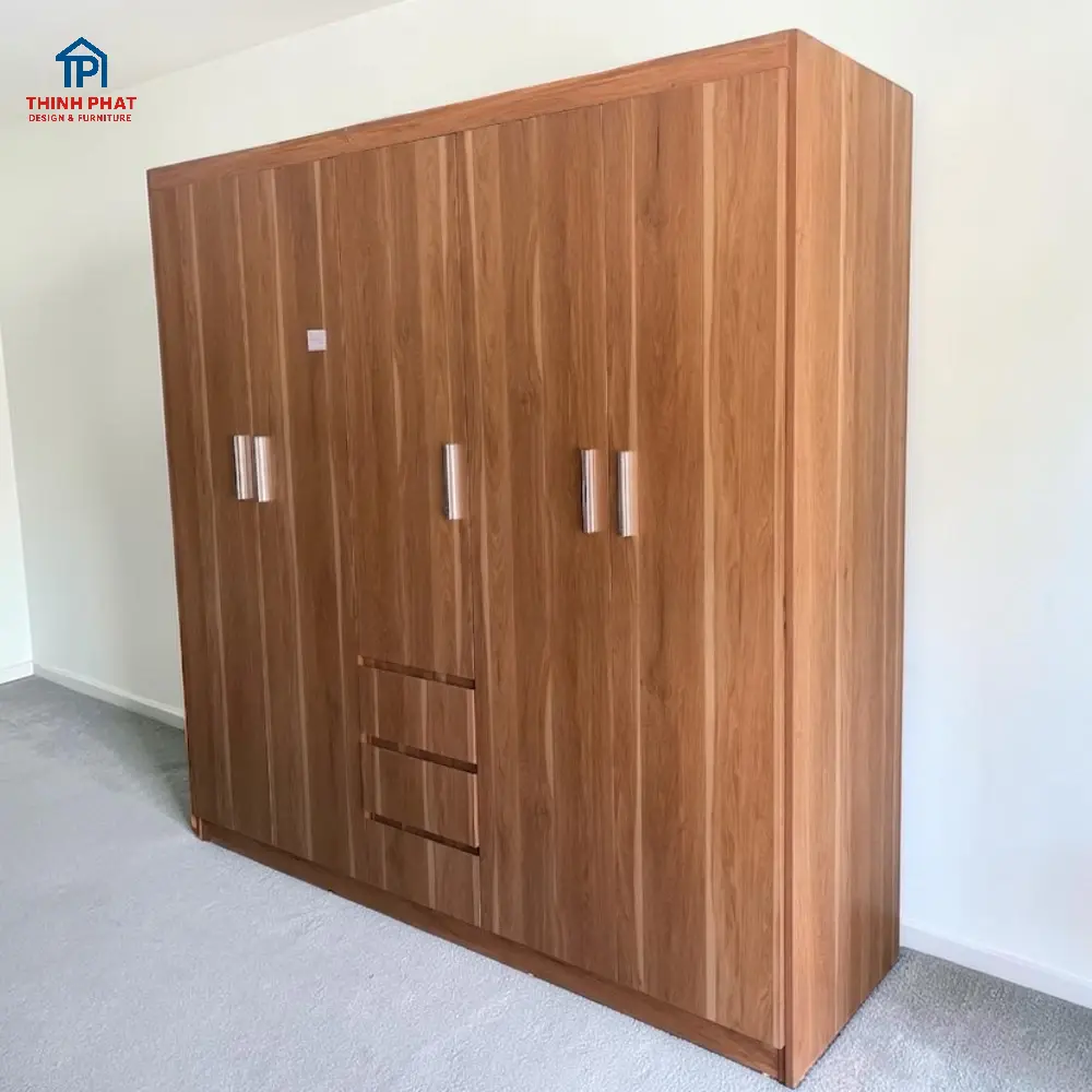 Tủ quần áo gỗ mdf 5 cánh màu nâu nhạt chất lượng cao tại Nội Thất Thịnh Phát