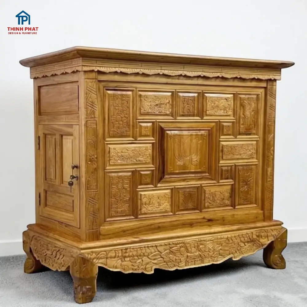 Tủ thờ gỗ Xoan Mộc cửa hông góc nghiêng trái tại Thịnh Phát Đà Nẵng