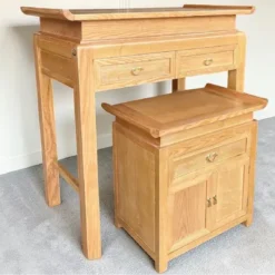 Bàn thờ gỗ Sồi 1 tầng trơn kèm tủ cơm Nội Thất Thịnh Phát đẹp