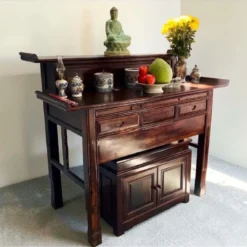 Bàn thờ gỗ Chiu Liu 2 tầng kèm tủ cơm Nội Thất Thịnh Phát trang nghiêm