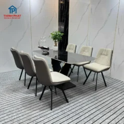 Bàn ăn mặt đá nhập khẩu 6 ghế chân V Nội Thất Thịnh Phát Đà Nẵng