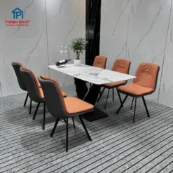 Bàn ăn mặt đá nhập khẩu 6 ghế chân V đẹp Nội Thất Thịnh Phát Đà Nẵng