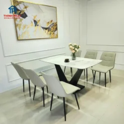 Bàn ăn mặt đá nhập khẩu 6 ghế chân V bền bỉ Nội Thất Thịnh Phát Đà Nẵng