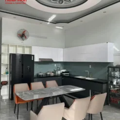 Bàn ăn mặt đá nhập khẩu 6 ghế chân V nhà khách Nội Thất Thịnh Phát Đà Nẵng