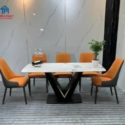Bàn ăn mặt đá nhập khẩu 6 ghế chân V sang trọng Nội Thất Thịnh Phát Đà Nẵng