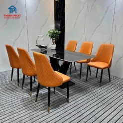 Bàn ăn mặt đá nhập khẩu 6 ghế chân V đẳng cấp Nội Thất Thịnh Phát Đà Nẵng