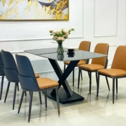 Bàn ăn mặt đá nhập khẩu 6 ghế chân X Nội Thất Thịnh Phát Đà Nẵng