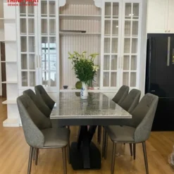 Bàn ăn mặt đá nhập khẩu 6 ghế chân X hiện đại Nội Thất Thịnh Phát Đà Nẵng