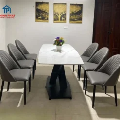 Bàn ăn mặt đá nhập khẩu 6 ghế chân X thanh lịch Nội Thất Thịnh Phát Đà Nẵng