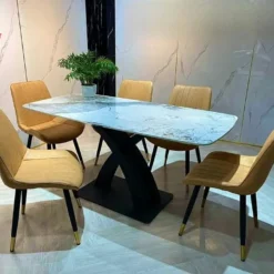 Bàn ăn mặt đá nhập khẩu 6 ghế chân X chất lượng Nội Thất Thịnh Phát Đà Nẵng