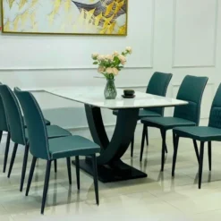 Bàn ăn mặt đá nhập khẩu 6 ghế chân X độc đáo Nội Thất Thịnh Phát Đà Nẵng