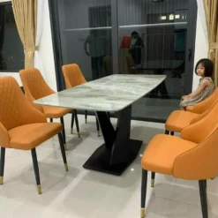 Bàn ăn mặt đá nhập khẩu 6 ghế chân X nhà khách Nội Thất Thịnh Phát Đà Nẵng
