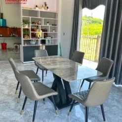 Bàn ăn mặt đá nhập khẩu 6 ghế chân X thực địa Nội Thất Thịnh Phát Đà Nẵng