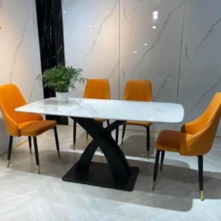 Bàn ăn mặt đá nhập khẩu 6 ghế chân X bền bỉ Nội Thất Thịnh Phát Đà Nẵng