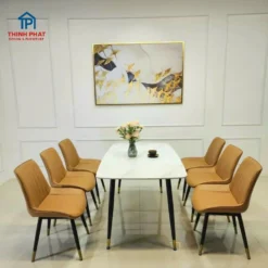 Bàn ăn mặt đá nhập khẩu 6 ghế chân thẳng Nội Thất Thịnh Phát Đà Nẵng