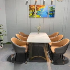 Bàn ăn mặt đá nhập khẩu 6 ghế chân thẳng cao cấp Nội Thất Thịnh Phát Đà Nẵng