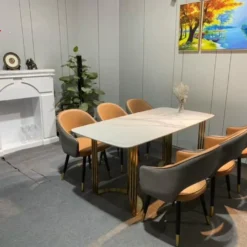 Bàn ăn mặt đá nhập khẩu 6 ghế chân thẳng giá tốt Nội Thất Thịnh Phát Đà Nẵng