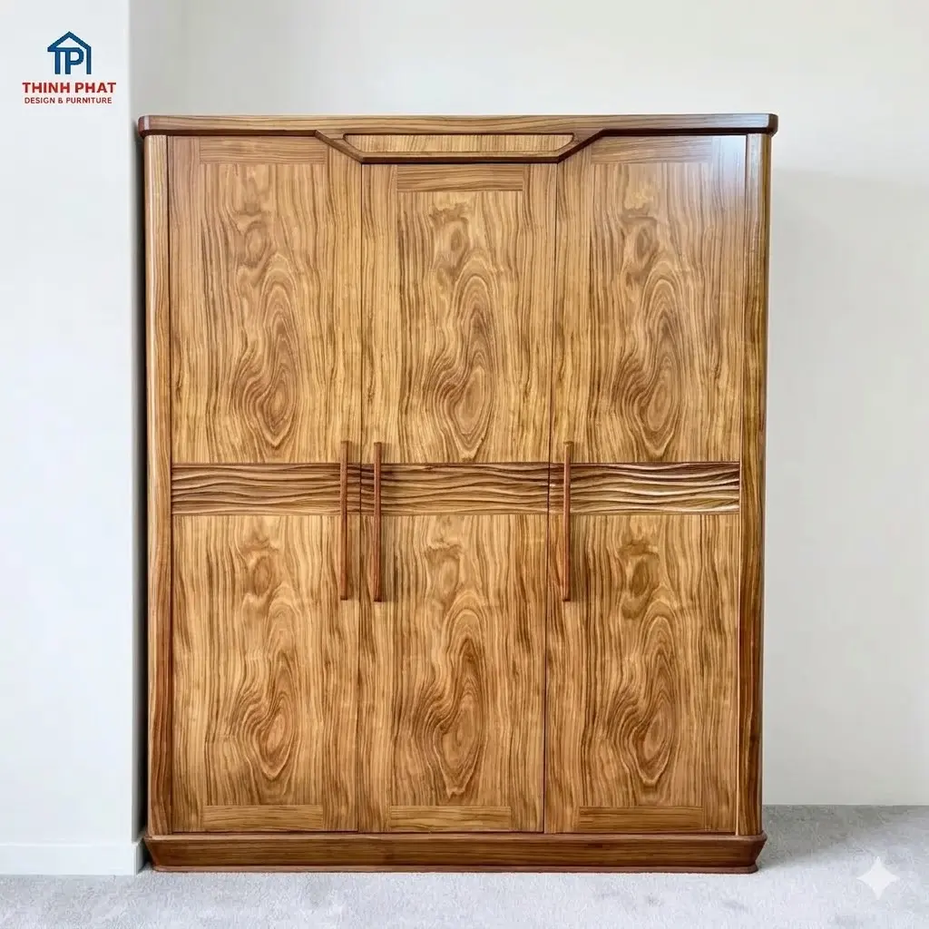 Tủ quần áo gỗ Hương Xám 3 cánh thuyền sóng góc trực diện tại 466 Ngô Quyền Đà Nẵng