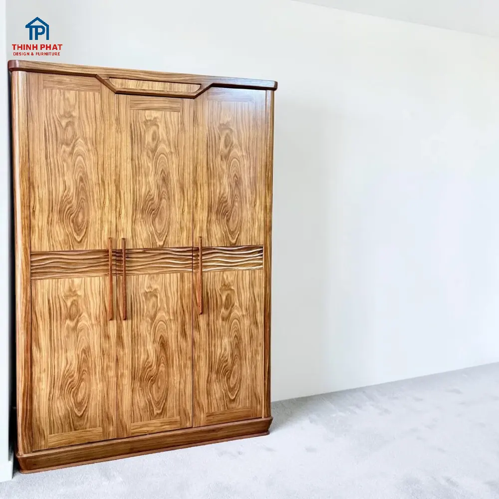 Tủ quần áo gỗ Hương Xám 3 cánh thuyền sóng chất lượng cao tại Thịnh Phát Đà Nẵng