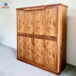 Tủ quần áo gỗ Hương Xám 4 cánh phẳng góc nghiêng phải tại Nội thất Thịnh Phát