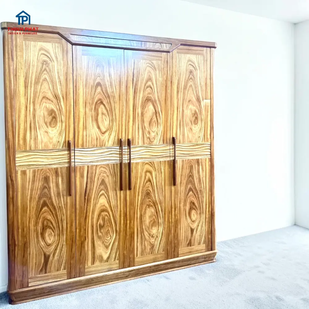 Tủ quần áo gỗ Hương Xám 4 cánh phẳng goc nghiêng trái đẹp và cao cấp tại Đà Nẵng