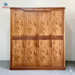 Tủ quần áo gỗ Hương Xám 4 cánh phẳng góc trực diện tại Thịnh Phát Đà Nẵng