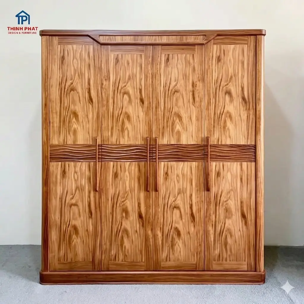 Tủ quần áo gỗ Hương Xám 4 cánh phẳng góc trực diện tại Thịnh Phát Đà Nẵng