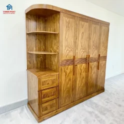 Tủ quần áo gỗ Hương Xám 4 cánh sóng kệ góc nghiêng trái tại Nội thất Thịnh Phát