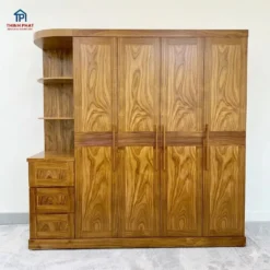 Tủ quần áo gỗ Hương Xám 4 cánh sóng kệ góc trực diện tại Nội thất Thịnh Phát
