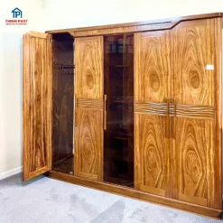 Tủ quần áo gỗ gỗ Hương Xám 5 cánh sóng kính mở cửa tại Đà Nẵng