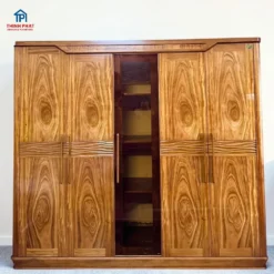 Tủ quần áo gỗ gỗ Hương Xám 5 cánh sóng kính trực diện tại Thịnh Phát Đà Nẵng
