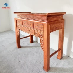 bàn thờ gỗ hương đá 1 tầng góc phải chạm khắc hoa văn đẹp phòng thờ Đà Nẵng