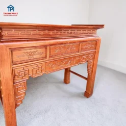 bàn thờ gỗ hương đá góc trái thiết kế 1 tầng hoa văn tinh xảo phòng thờ cao cấp