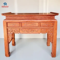 bàn thờ gỗ hương đá trực diện 1 tầng chạm khắc hoa văn đẹp phòng thờ sang trọng
