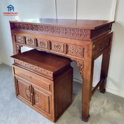 bàn thờ gỗ sồi 1 tầng kèm tủ cơm thiết kế hiện đại chạm khắc tinh xảo Đà Nẵng