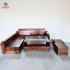 Sofa gỗ Sồi chân hộp tựa cong màu óc chó tại Nội thất Thịnh Phát Đà Nẵng