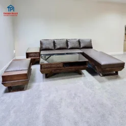 sofa góc gỗ mun cao cấp thiết kế chân thuyền phòng khách hiện đại Đà Nẵng