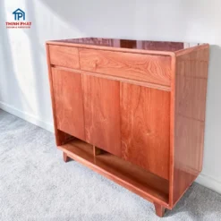 Tủ giày gỗ Xoan đào 3 cánh phẳng có ngăn kéo và kệ dưới tiện dụng thiết kế tối giản