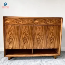 Tủ giày gỗ Hương xám 4 cánh phẳng thiết kế hiện đại vân gỗ đẹp có ngăn kéo và kệ dưới tiện dụng