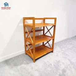 Kệ lò vi sóng 3 tầng gỗ cao su góc chụp nghiêng cho phòng bếp Đà Nẵng