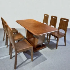 Bàn ăn gỗ sồi chân thuyền 6 ghế ghép lỗ cao cấp tại Nội thất Thịnh Phát