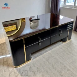 Bàn trà - Sofa Da 3 Văng Tựa Gật Gù Viền Champagne tại Đà Nẵng.