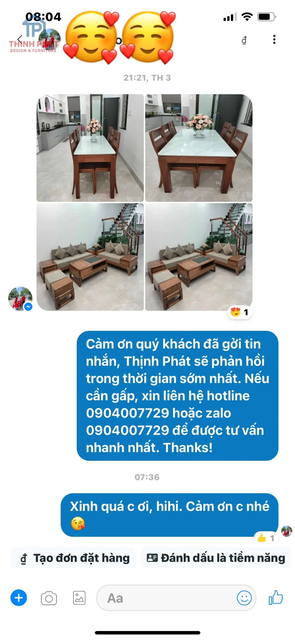 Feedback khách hàng về combo Sofa gỗ và bàn ăn gỗ tại Nội thất Thịnh Phát Đà Nẵng