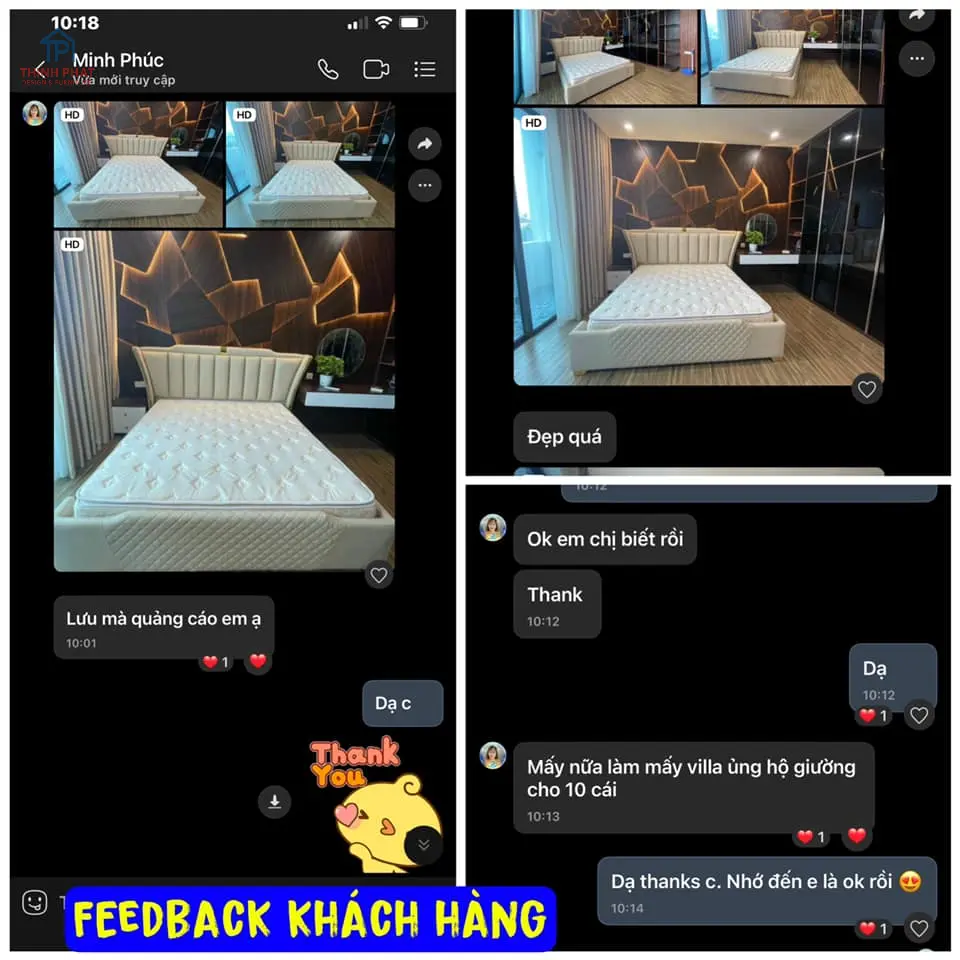 Feedback khách hàng Phúc về Giường bọc da trắng tại Nội thất Thịnh Phát Đà Nẵng